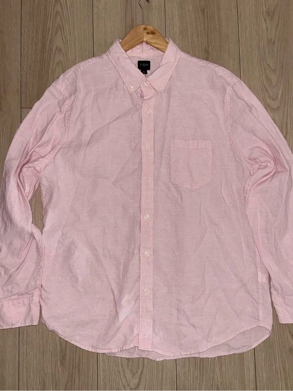 J Crew Men's XL light Pink Linen Cotton Button-down Long Sleeve Shirt Slim Fit